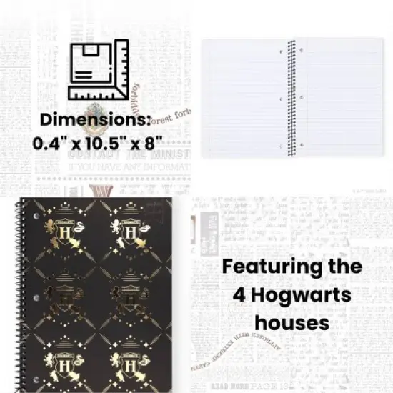 Yoobi Harry Potter 1 Subject Notebooks 8"x10.5" Wide Ruled with Pen Gold House Pride, School Supplies image {2}