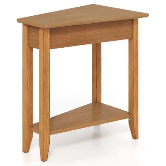 MOEPISY 2 Tier Wedge Narrow End Table with Storage Shelf and Solid Wood Legs image {3}