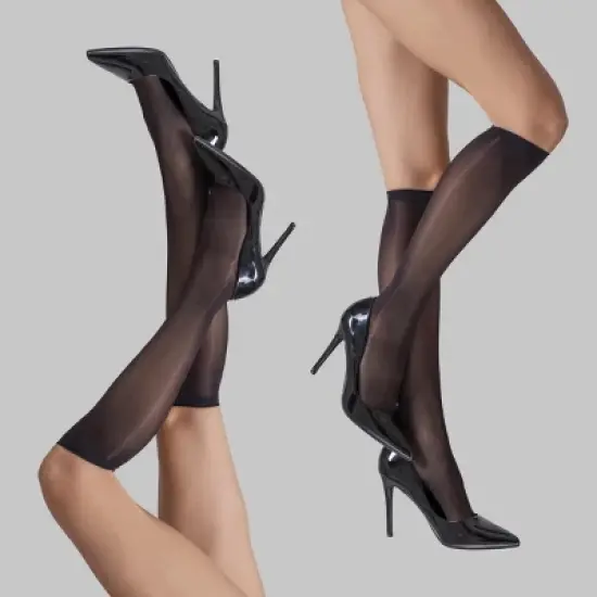 LECHERY Women's Lustrous Silky Shiny Sheer Dress Nylons Knee-Highs Stockings Socks (2 Pairs) image {6}