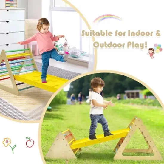 Costway 3 in 1 Kids Climbing Ladder Set 2 Triangle Climbers w/Ramp for Sliding & Climbing image {9}