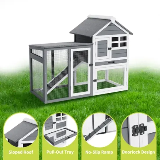 2-Tier Rabbit & Chicken Cage - Weatherproof, 4 Doors, Ramp, Pull-Out Tray for Pets image {2}