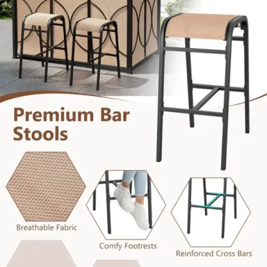 Costway 6.5 x 4 x 8 FT Grill Gazebo Set with 2 Bar Stools, Tempered Glass Bar Table Brown/Gray image {5}