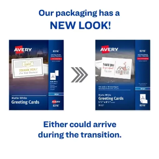 Avery Printable Greeting Cards with Envelopes, Half-Fold, 5.5" x 8.5", Matte White, 30 Blank Greeting Cards for Inkjet Printers (8316) image {1}