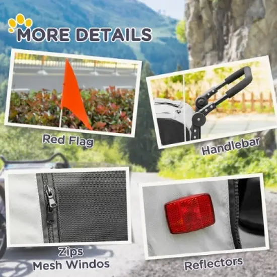 Aosom Dog Bike Trailer 2-in-1 Pet Stroller Cart Bicycle Wagon Cargo Carrier Attachment for Travel with 4 Wheels Reflectors Flag image {5}