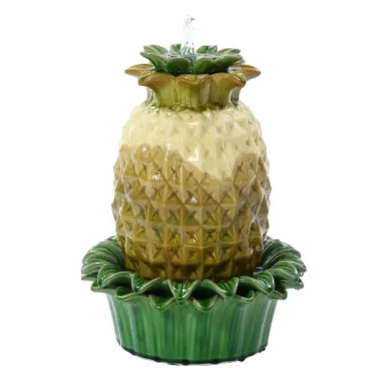 LuxenHome 17" Tabletop Ceramic Water Fountain, Pineapple Indoor and Outdoor Waterfall Fountains for Patio, Garden Decor Yellow image {6}