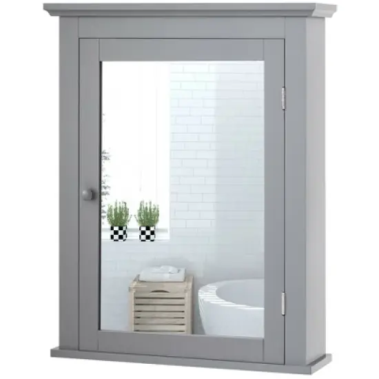 Costway Bathroom Mirror Cabinet Wall Mounted Adjustable Shelf Medicine Grey/Black image {10}