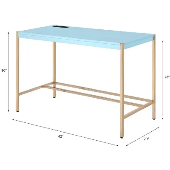 Yinvani Blue Solid Wood Desk with USB Port image {4}