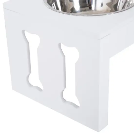 PawHut 23" Modern Decorative Dog Bone Wooden Heavy Duty Pet Food Bowl Elevated Feeding Station image {4}
