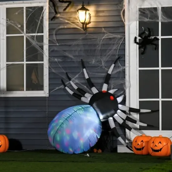 HOMCOM 5' Long Inflatable Halloween Multicolor Red-Eyed Spider, Inflatable LED Yard Display Indoor Outdoor for Garden, Lawn, Party, Holiday image {1}