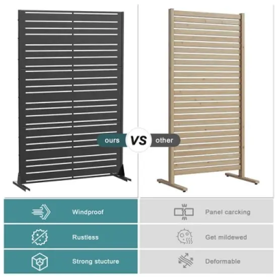 47-inches W x 72-inches H Black Galvanized Sheet Screen Outdoor and lndoor Divider for Balcony Patio Garden Room Divider (Shutter-A) image {5}