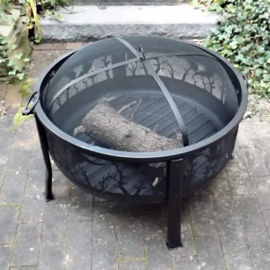 Sunnydaze Outdoor Camping or Backyard Steel Pheasant Hunting Fire Pit with Spark Screen, Cover, Metal Wood Grate, and Log Poker - 30" image {8}