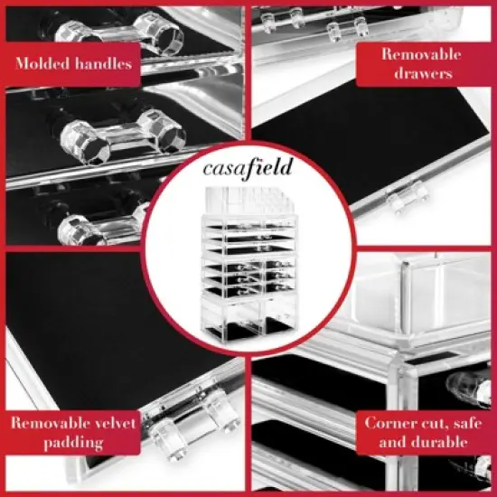 Casafield Makeup Cosmetic Organizer & Jewelry Storage Display Case, Clear Acrylic Stackable Storage Drawer Set image {3}