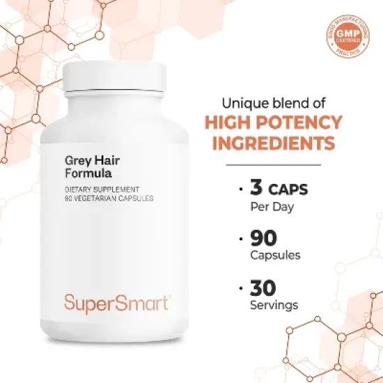 SuperSmart Grey Hair Formula - with Catalase, Copper, Biotin, Fo-Ti, Zinc, Saw Palmetto | Non-GMO & Gluten Free - 90 Vegetarian Capsules image {4}