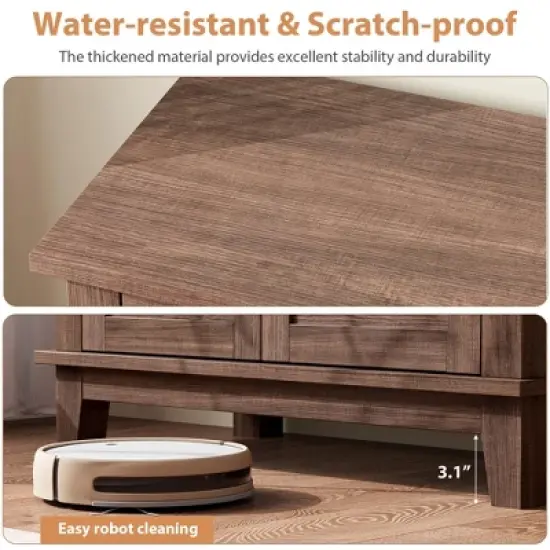 Rustic Adjustable 31.5" Storage Cabinet, Waterproof 3-Tier Organizer with Slatted Doors and Drawers for Home, Kitchen, Dining Room, Entryway image {4}