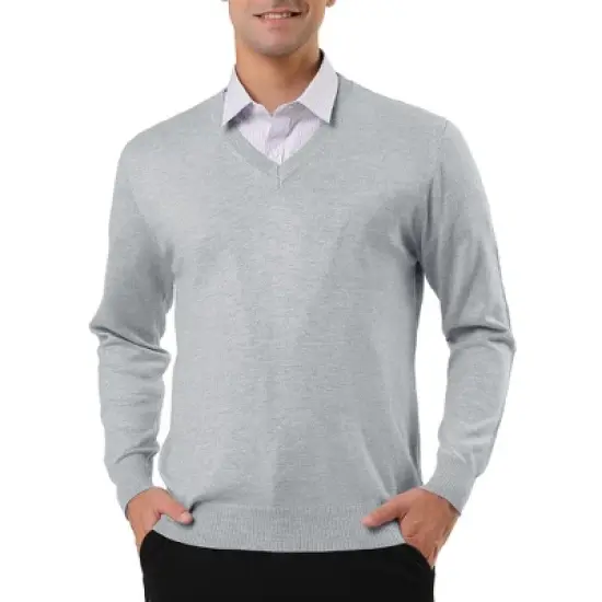 Lars Amadeus Men's Solid Color Knitted Long Sleeves V Neck Pullover Sweater image {5}