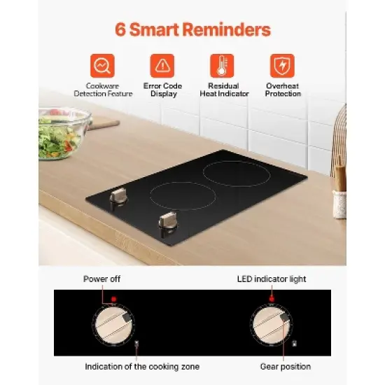 VEVOR Induction Cooktop, 3500W Electric Countertop Burner, 2 Burner Knob Control Stove, Built-in Induction Cooktop, Black image {4}