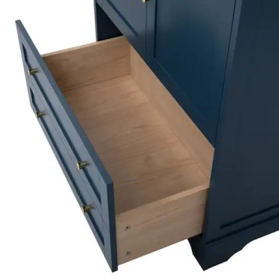 30'' Modern Bathroom Vanity with Ceramic Sink, Freestanding Storage Cabinet with Soft Close  Doors, Drawer & Gold Handles, Blue - ModernLuxe image {10}