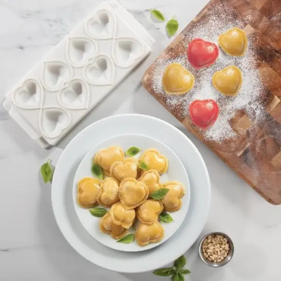 Mini 2" Heart Ravioli Molds - Homemade Filled Pasta Maker- 2 Piece Tray & Press makes 8 Stuffed Raviolis at a Time, Easy to Use & Clean Set image {3}