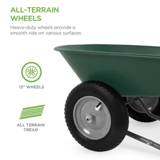 Best Choice Products Dual-Wheel Home Wheelbarrow Yard Garden Cart for Lawn, Construction - Green image {6}