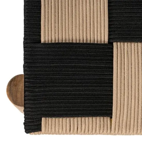 JONATHAN Y Denis 48" 2-Seat Backless 700-Lbs Support Acacia Wood Outdoor Bench With Checkerboard Woven Rope Seat image {6}