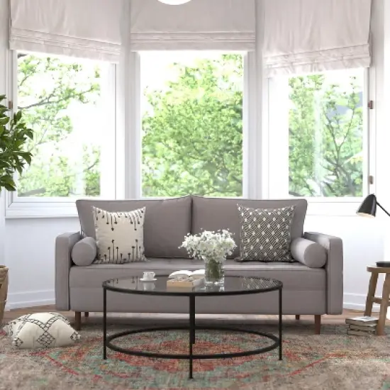 Flash Furniture Hudson Mid-Century Modern Sofa with Tufted Upholstery & Solid Wood Legs image {1}