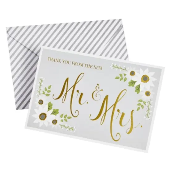 Sustainable Greetings 48-Pack Gold Foil Thank You From The New Mr and Mrs Cards with Envelopes, Bulk Decorative Striped Cards for Wedding, 4 x 6 in image {3}