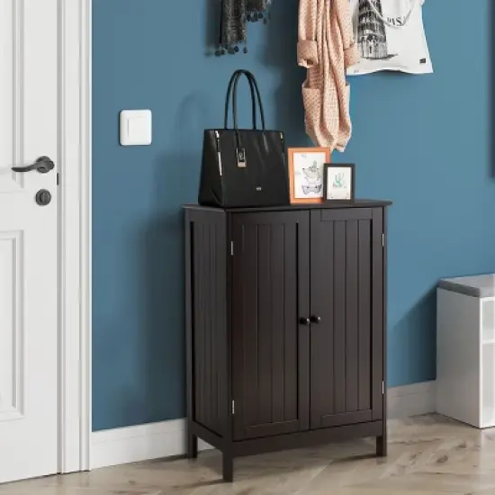 Bathroom Floor Storage Cabinet Double Door Kitchen Cupboard Shoe Cabinet Brown image {2}