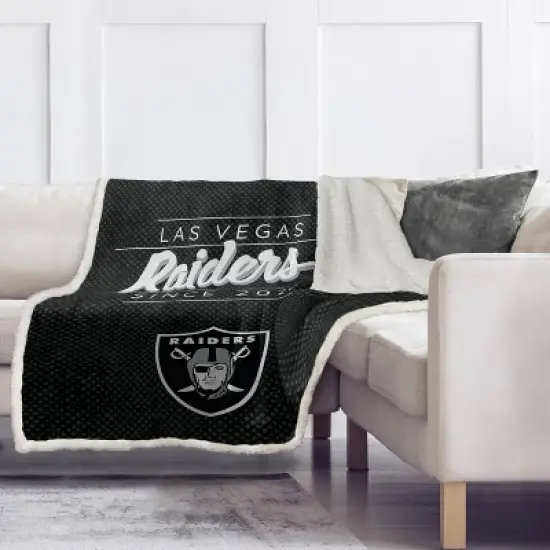 NFL Las Vegas Raiders Legacy Script Sherpa Flannel Fleece Blanket image {1}