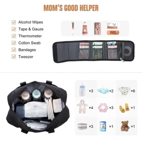 Itopfox Large Waterproof Diaper Tote with Changing Pad, Multi-Pocket Design for Baby Essentials, Travel-Friendly and Durable image {6}