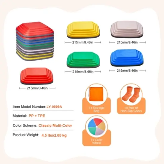 VEVOR Balance Stepping Stones for Kids, 10 PCS, Up to 220 lbs, Non-Slip Toddlers Sensory Stepping Stones, Toys for Children Aged 3 4 5 6 7 8+ image {7}