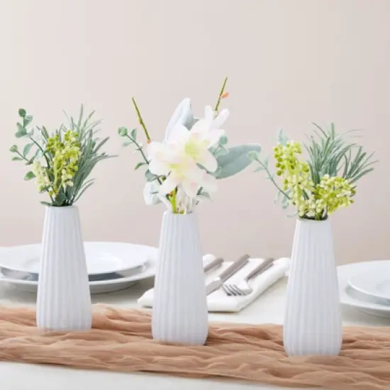 Juvale Set of 6 White Ceramic Bud Vases for Flowers, Centerpieces, Home Decor, 1 x 6 In image {2}