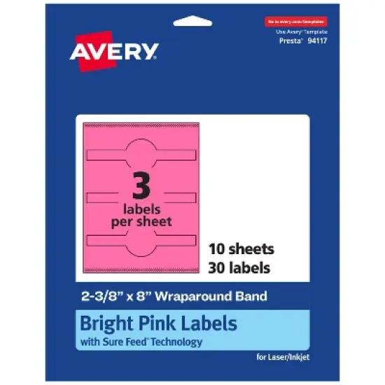 Avery Printable Wraparound Labels, Bright Pink, 2-3/8" x 8", 30ct image {8}