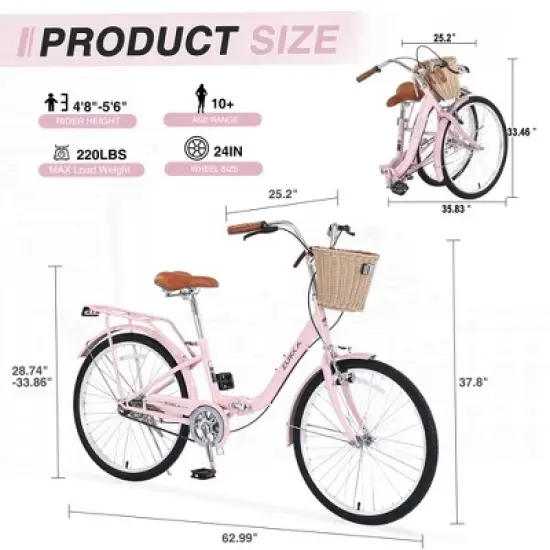 Gulches 26 Inch Single Speed Folding Lady Bike , Durable Steel Frame,Compact Design for Easy Storage and Commuting image {4}