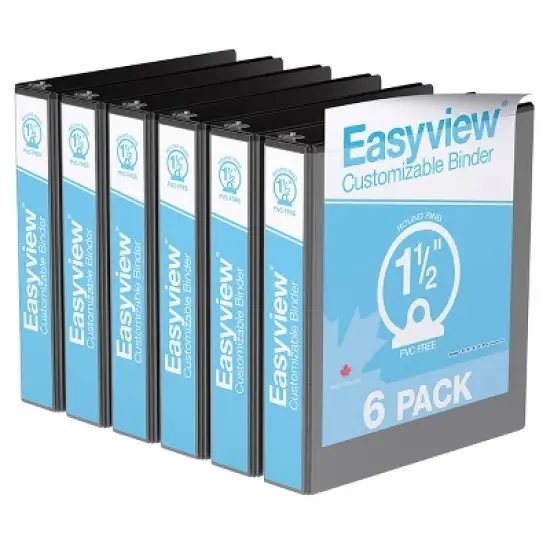 1.5" Premium Round Ring Binder 6pk Customizable View Black - Easyview: Polypropylene, 275 Sheet Capacity, 2 Pockets image {2}