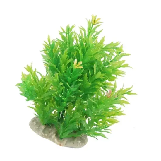 Unique Bargains Ceramic Base Flowers Green Emulated Water Grass Fish Tank Ornament 6.7" Yellow image {2}