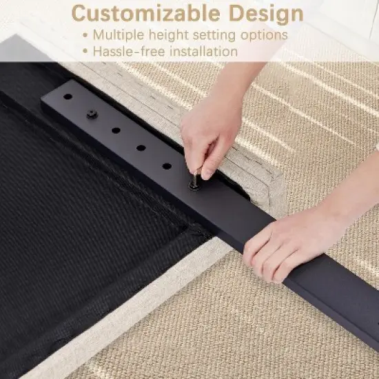 Linen Upholstered Headboard, Tufted Nailhead & Double Wingback, 6 Adjustable Position image {10}