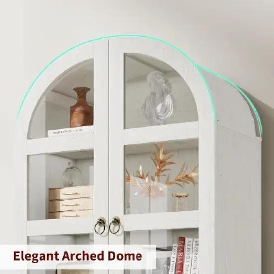 Nasitip 72" Arched Kitchen Pantry Cabinet, Retro  Tall Farmhouse Storage Cabinet with 2 Glass Doors, Drawers, and Adjustable Shelves image {3}