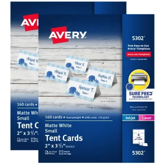 Avery Tent Cards, 2" x 3.5", White, 2-Pack, 320 Cards Total (5812) image {8}