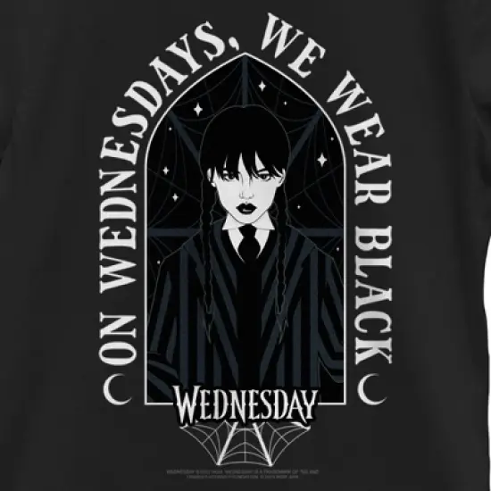 Girl's Wednesday We Wear Black Portrait T-Shirt image {1}
