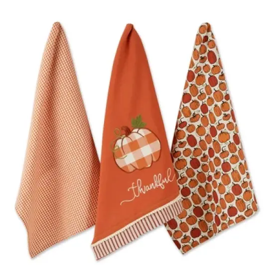 Design Imports Assorted Thankful Check Pumpkin Dishtowel (Set Of 3) image {8}