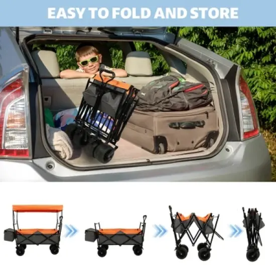 Lirago 7" Collapsible Baby Stroller Wagon 480Lbs with Canopy Mosquito Net All Terrain Wheels Adjustable Handle Orange image {3}