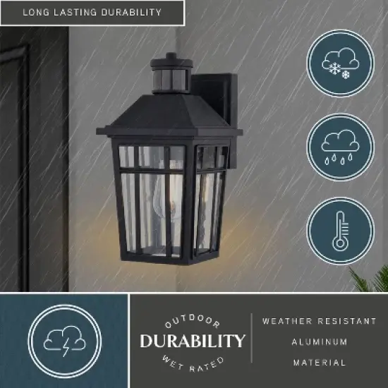 VAXCEL Garfield Park Aluminum Matte Black Motion Sensor Dusk to Dawn Outdoor Wall Light Clear Seeded Glass image {4}