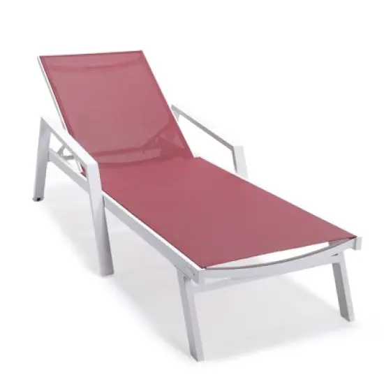 LeisureMod Marlin Patio Sling Chaise Lounge Chair With Arms in White Aluminum image {16}