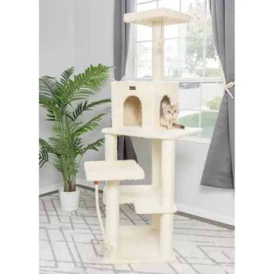 Armarkat Real Wood Cat Tower, Ultra thick Faux Fur Covered Cat Condo House A6902, Beige image {3}