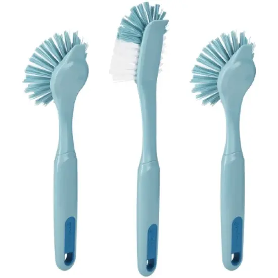 GoodCook Ready 3pk Dish Brush Set: Rubber & Plastic Cleaning Tools, Blue, 11.5" Height, 5.75" Width, 2.25" Depth image {3}