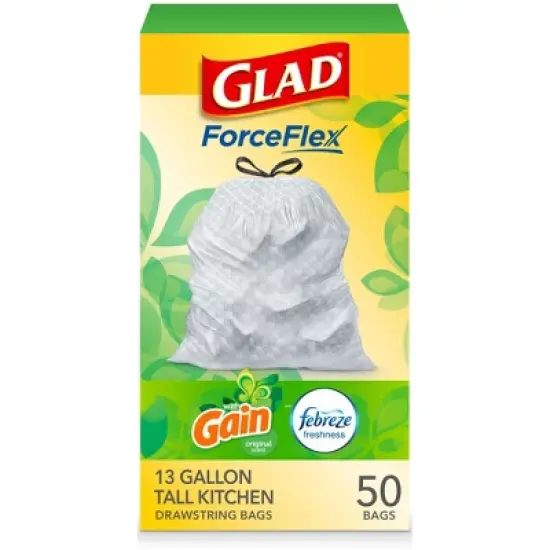 Glad ForceFlex Tall Kitchen Drawstring Trash Bags - Gain Original - 13 Gallon image {11}