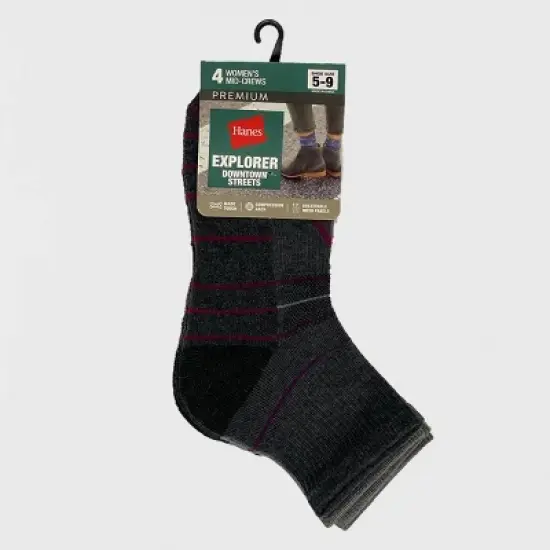 Hanes Explorer Downtown Streets 4pk Mid Crew Socks - Blue Striped 5-9 image {1}