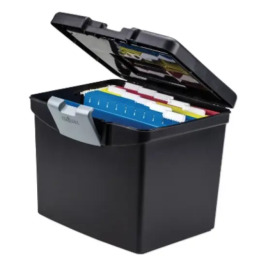 Storex Portable File Box with Large Organizer Lid, Letter Files, 13.25" x 10.88" x 11", Black image {2}