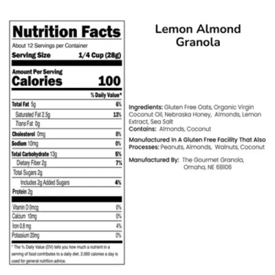 The Gourmet Granola 12 oz Lemon Almond Granola Gluten, Soy, & Dairy Free - Pack of 2 image {7}