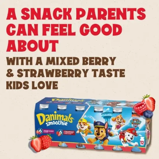 Danimals Strawberry & Mixed Berry Kids' Smoothies - 12ct/3.1 fl oz Bottles image {2}